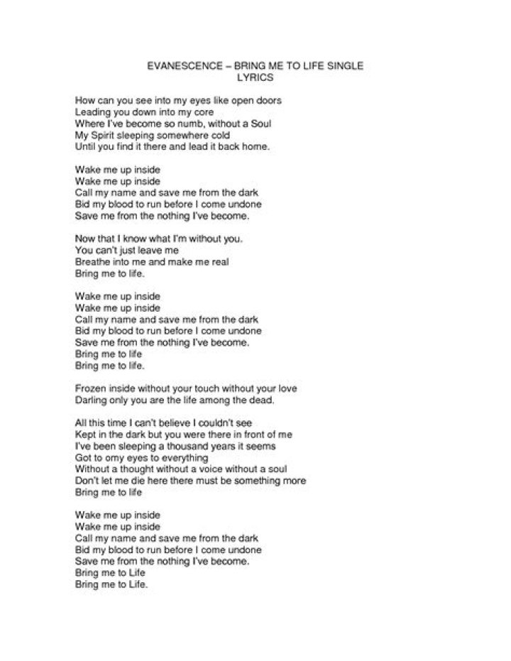 Exploring the Depths of "Bring Me to Life" by Evanescence: A Comprehensive Analysis of the Lyrics